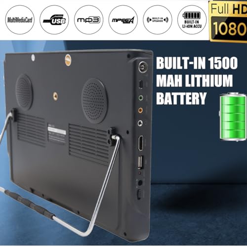 Lelukee TV Digital Portátil con batería de 1500 mAh,12 Pulgadas 1080P Mini TV DVBT/T2 Sintonizador,Batería incorporada,12v Carga Coche,Freeview TV al Aire Libre,en Coche.