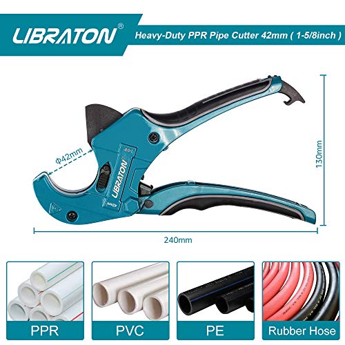 Libraton Cortador de PVC Cortador de Tubos Tipo Trinquete Cortador de tubos de plástico PPR/PE/PVC, 42 mm (1 – 2/3) para Herramientas de Electricista y Carpintería