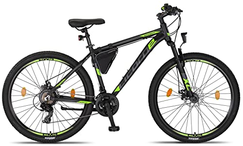 Licorne Bike Effect Premium - Bicicleta de montaña 27,5 Pulgadas - para niños, niñas, Hombres y Mujeres - Cambio de 21 velocidades - para Hombre - Negro/Lime (2 Frenos de Disco)