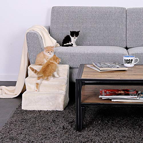 lionto Escalera para Mascotas Escalera para Gatos Escalera para Perros con Funda de Felpa 46x36x34 cm, Beige