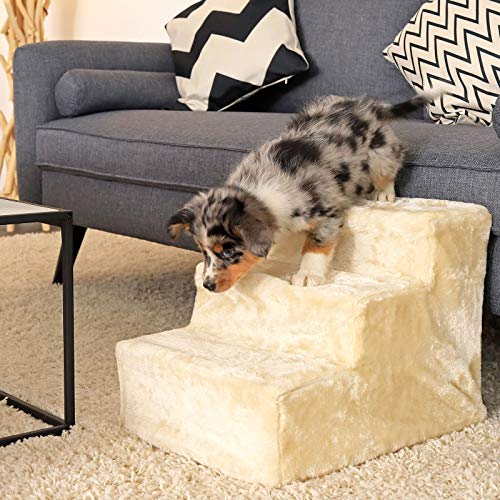 lionto Escalera para Mascotas Escalera para Gatos Escalera para Perros con Funda de Felpa 46x36x34 cm, Beige