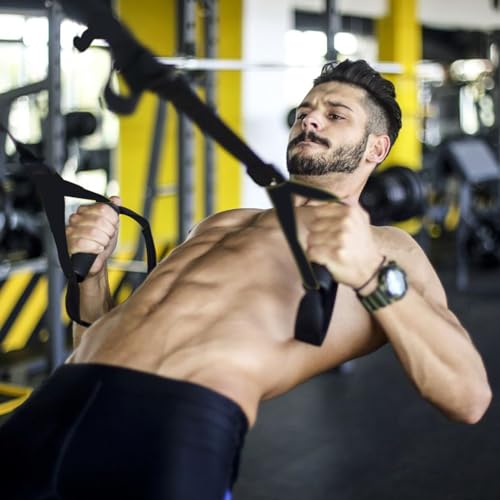 LISTHEN Correas Multifuncionales Ajustables, Entrenamiento en Suspensión desde Casa, Equipo para Calistenia, Fitness, Crossfit, Adecuado para Flexiones y Entrenamiento de Brazos en Suspensión