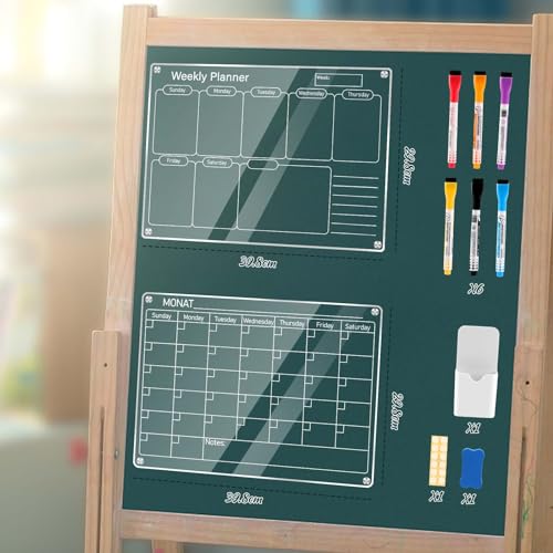 Litimkat 2Calendario Magnético Refrigerador, Planificador Mensual Transparente, 40cm x 30cm, 6 Rotuladores de Colores, 1Goma, 1Portalápices, 12Nano Adhesivos, Calendario Magnético Acrílico (Inglés)