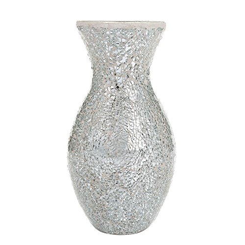 London Boutique Jarrón Decorativo de Mosaico con Purpurina Brillante para Regalo H28 (pequeño, Plateado Blanco)