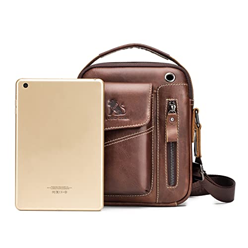 LOONGYOON Bandolera Para Hombre Mochila de Moda de Cuero Pequeño Bolso Colgante de Moda Aprendizaje de la Oficina Comercial Bolso Multibolsillos Impermeable y Resistente