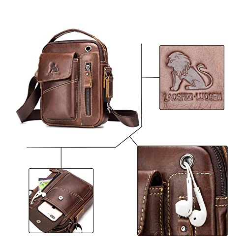 LOONGYOON Bandolera Para Hombre Mochila de Moda de Cuero Pequeño Bolso Colgante de Moda Aprendizaje de la Oficina Comercial Bolso Multibolsillos Impermeable y Resistente