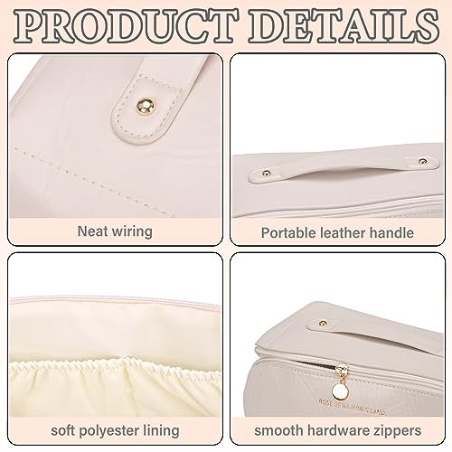 LoQuick Neceser de Viaje de Gran Capacidad,Bolsa de PU de Primera Calidad,Neceser Impermeable para Maquillaje,Bolsa de viaje portátil multifuncional,Neceser con asa y Cremallera (Blanco)