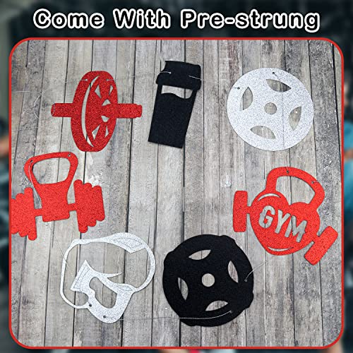 LSJDEER Decoraciones de Fiesta de cumpleaños de Gimnasio -Glitter Negro Rojo Plata Fitness Decoraciones Gimnasio Feliz cumpleaños Banner Levantamiento de Pesas Pulsera Suministros para Fiestas