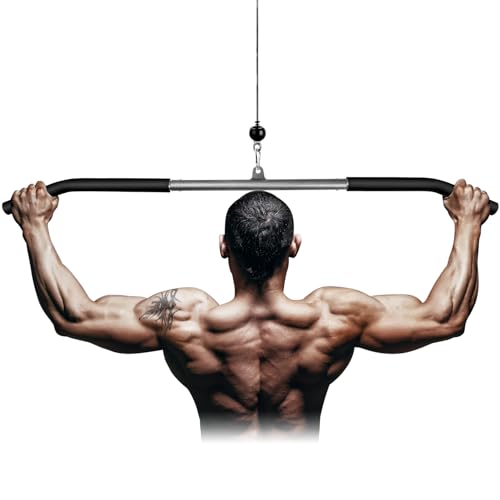 Lyndwin Barra Polea Gimnasio, Barra Jalon al Pecho Dorsal Espalda Triceps Bíceps Polea Gym, Agarres Poleas Gym de Acero Negro para Lat Pull Down Bar Musculacion en Casa (100cm)