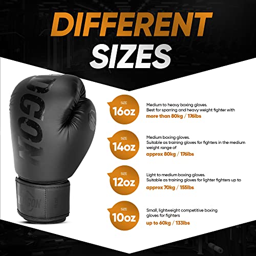 MADGON Guantes de Boxeo Hechos del Mejor Material para Larga Durabilidad – Guantes de Kick Boxing, Guantes de Artes Marciales, Guantes MMA y Sparring - Óptima Absorción de Impactos – Bolsa Incluida