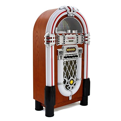 Máquina de Discos Retro Tocadiscos Años 1950 Jukebox Estilo Vintage Pantalla LCD Luces CD, USB, Memory Card SD/MMC, Radio AM FM, MP3, Bluetooth, AUX, Entretenimiento para Bares Pubs con Mando GRATIS