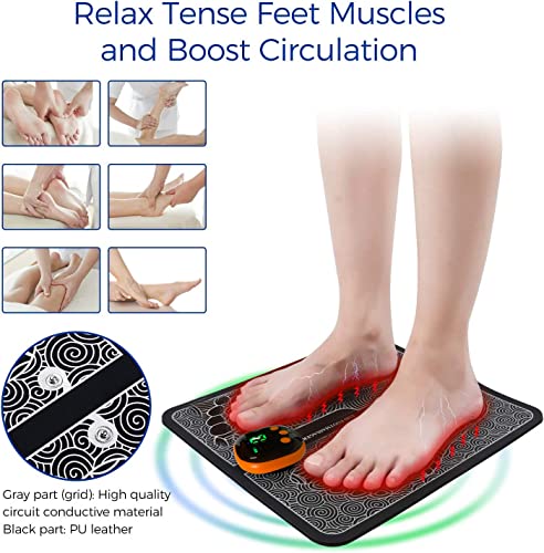 Masajeador de Pies, Eléctrico EMS para Maseajor de Pies, EMS Foot Massager, con 8 Modos y 19 Engranajesr, Masaje de Piernas Portátil, para Aliviar Dolor Cansadas Mejorar la Circulación Sanguínea