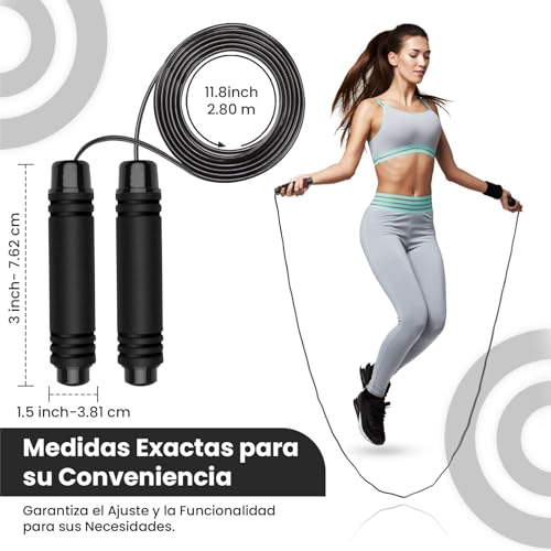 MATHNATH Comba Crossfit con Mango de Espuma Antideslizante, Cuerda Saltar Ajustable con Rodamiento de Bolas para Rotación de Alta Velocidad, Cuerda de Saltar 2,8M (Negro)
