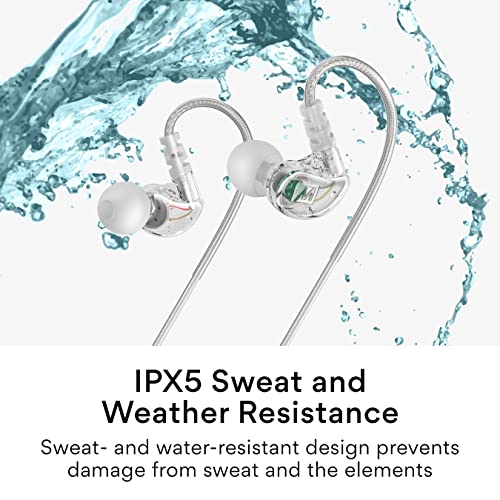 MEE audio M6 Sport Auriculares Deportivos con Cable USB-C con Gancho de Oreja, Auriculares in Ear para Deporte/Running/Gimnasio con Cancelación del Ruido (Transparente)