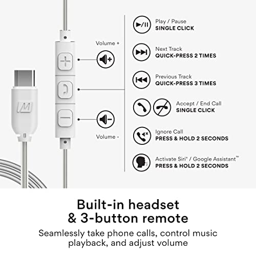 MEE audio M6 Sport Auriculares Deportivos con Cable USB-C con Gancho de Oreja, Auriculares in Ear para Deporte/Running/Gimnasio con Cancelación del Ruido (Transparente)