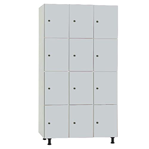 Megablok Taquillas Melamina Desmontada 4 Puertas Gris y 3 Cuerpos Blanco. Dim: 1800 mm + 150 mm Patas x 1192 mm x 500 mm