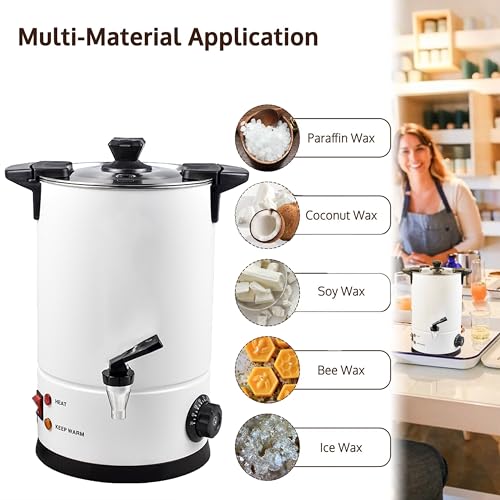 MegiaExist Melter de cera para hacer velas 5L, Kit de Fabricación para Velas, 5L Olla eléctrica para derretir velas, Crisol EléCtrico para Derretir Cera, acero inoxidable, fácil de verter