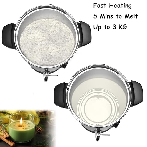 MegiaExist Melter de cera para hacer velas 5L, Kit de Fabricación para Velas, 5L Olla eléctrica para derretir velas, Crisol EléCtrico para Derretir Cera, acero inoxidable, fácil de verter