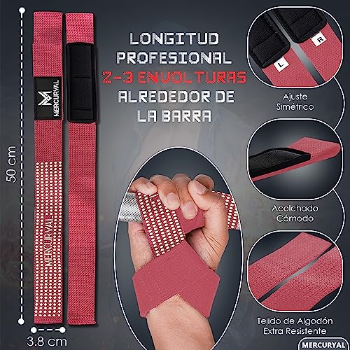 MERCURYAL Straps Gym - Straps Powerlifting - Complemento para el Gimnasio - Accesorios para Gym - Lifting Straps - Agarraderas Gimnasio - Peso Muerto (Straps Rosa)