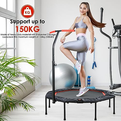 Mini Trampolín De Fitness, Ø 128cm Trampolín Octogonal Plegable Cama Elástica con Mango Ajustable de 5 Niveles, Trampolin para Interior y Exterior, Peso Maximo 150 kg para Niños y Adultos