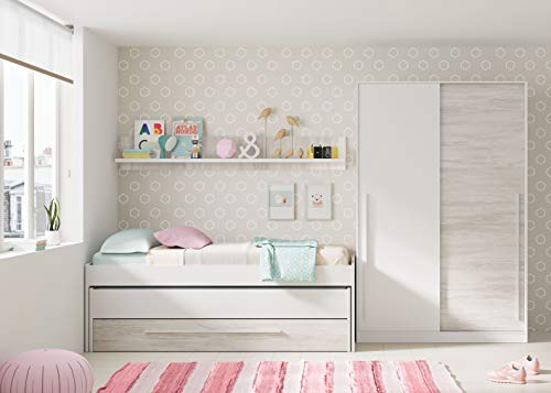 Miroytengo Pack Muebles Habitación Infantil/Juvenil Completa Elliot en Color Blanco (Cama Nido+Estantería+Armario+Somieres 90x190 cm)