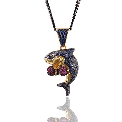 MoCa Jewelry Hip Hop Iced Out Cadena colgante de tiburón de boxeo chapado en oro de 18 quilates, collar creativo para hombres y mujeres (oro)