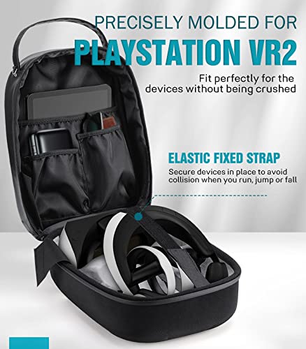 MoKo Funda de Transporte Compatible con Playstation VR2 y Accesorios, Estuche Duro Portátil para Auriculares PS VR2 Mandos Sense, Bolsa Rígida Antigolpes Mochila Protectora Bandolera con Bolsillos