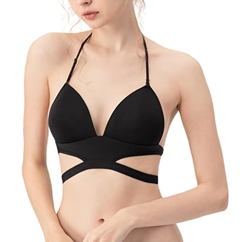 Mosestons - Sujetador Cómodo de Talle Bajo para Mujer,Sujetador Inalámbrico con Espalda en U,Cuello En V Profundo