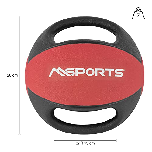 MSPORTS Balón Medicinal Premium con Asas 1-10 kg - Balones de Ejercicio Profesionales de Gimnasio, Pelota Medicinal