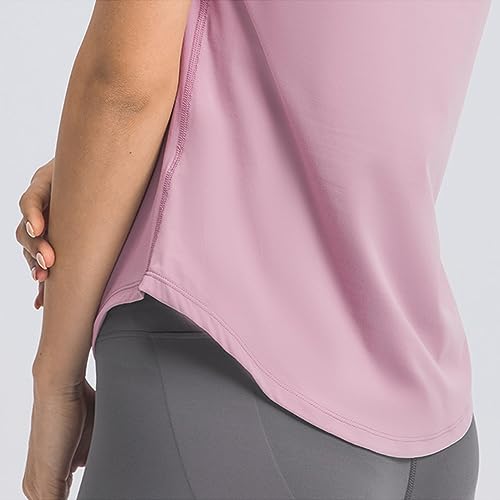 Mujer Yoga Ejercicio Manga Corta Camiseta Atlético Correr tee Arriba Aptitud física Ligero Cuello Redondo Camisas Rosado M