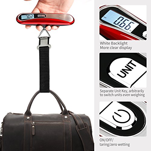 MYCARBON Escala del Equipaje Pesa Maletas Báscula Digital Portátil Bascula para Maletas de Viaje (Rojo)