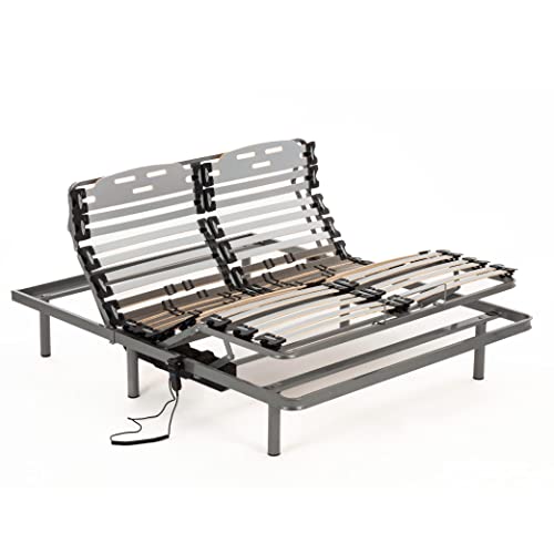 NALUI - Somier Eléctrico para Cama 135 x 190 cm con Patas ProCare, 11 Láminas Madera de Haya de 10 cm y Estructura de Acero. Con Mando y Cursores para Regular la Firmeza