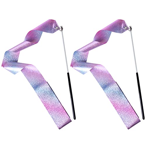 NATUCE 2Pcs 2 Metros Cinta de Danza, Cinta de Gimnasia Ritmica, Serpentinas de Danza, Cinta de Baile con Bastón Giratorio para Niños Baile Artístico Gimnasia Entrenamiento Actividades Divertidas
