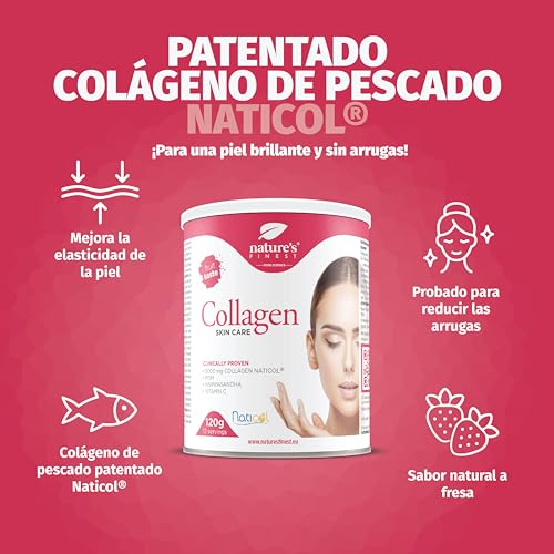 Nature's Finest by Nutrisslim Colágeno SkinCare con Naticol®, MSM, Ashwagandha y Vitamina C | Colageno marino hidrolizado puro en polvo | Vitaminas para el cabello, piel y uñas | Para mujer y hombre