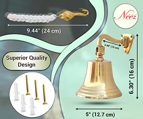 Neez Campana de Barco - Timbre de Pared Colgar para Escuela, Recepción & Hogar Decoración, Timbre para Cocina, Interior y Exterior última Orden Campana (5" Campanillas de Metal)