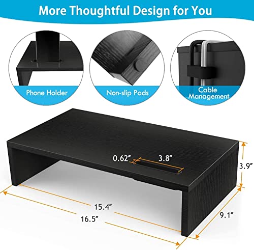NK Soporte Monitor y Portátil - Elevador de Ordenador Pantallas hasta 30KG, HUB Organizador de Cables Lateral, Soporte Vertical SmartPhone - Alto 104mm x Largo 420mm x Ancho 235mm (Color negro)