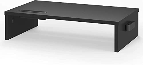 NK Soporte Monitor y Portátil - Elevador de Ordenador Pantallas hasta 30KG, HUB Organizador de Cables Lateral, Soporte Vertical SmartPhone - Alto 104mm x Largo 420mm x Ancho 235mm (Color negro)