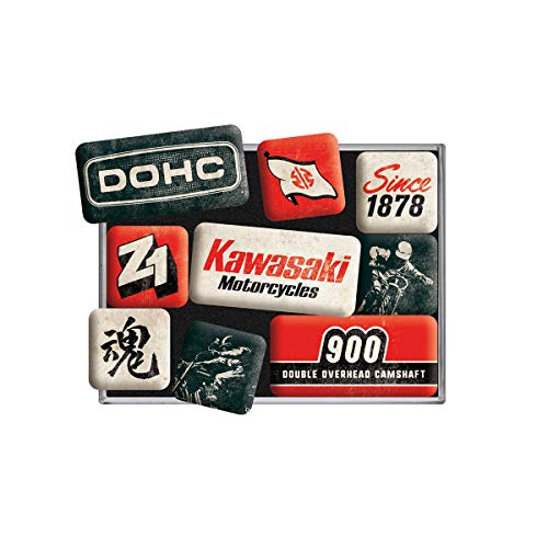 Nostalgic-Art, Juego de Imanes Retro , Kawasaki Motorcycles – Regalo para Motociclistas, Decoración para la Nevera, Diseño Vintage, 9 Unidades