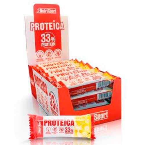 NUTRISPORT Barrita Protéica | Complemento Alimenticio | Alto Contenido en Proteínas | Suplemento para Deportistas | Sabor Plátano | 24 unidades