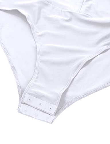 Nyeemya Maillot de Danza Ballet para Hombre Manga Larga Camisa de Baile Latino Cuello V Clásico Body Leotardo ​de Danza Tango Samba Salsa Elástico C Blanco L