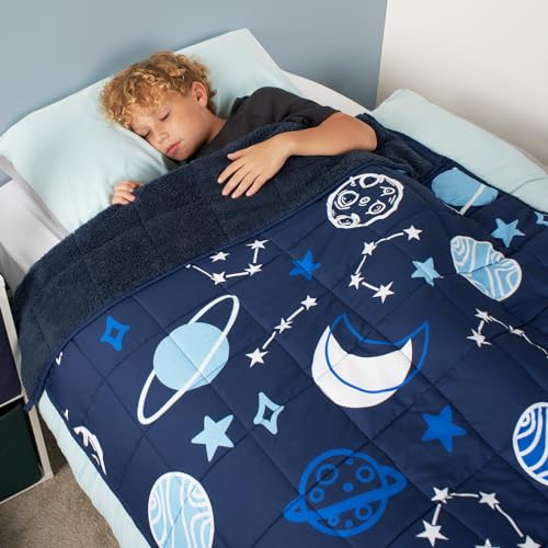OHS Manta Pesada para niños, Forro Polar de Peluche de 3 kg, Color Azul Marino, Manta con Peso Individual para niños, calmante y Alivio del estrés, antiansiedad, Manta con Peso Junior, Regalo para