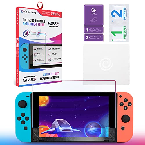 Oniverse Protector de pantalla Switch – Cristal templado antiluz azul compatible con Nintendo Switch – Protector de pantalla – Resistente y antiarañazos