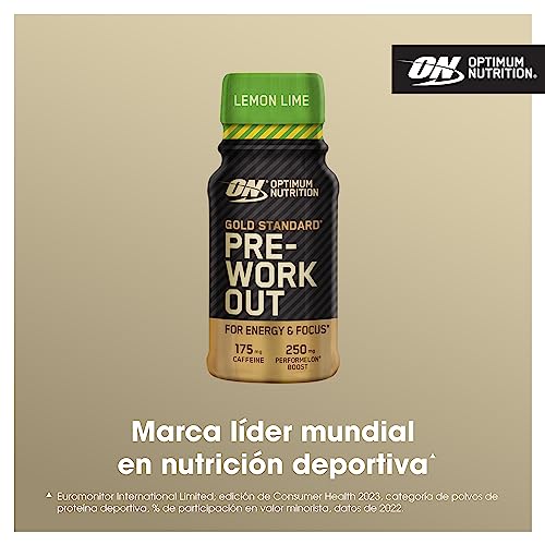 Optimum Nutrition Gold Standard Impulso de Energía Pre Entrenamiento, Complemento Alimenticio Listo para Beber con Beta Alanina, Cafeína, PerforMelon Boost, Sabor Lima Limón, Paquete de 12, 12 x 60 ml