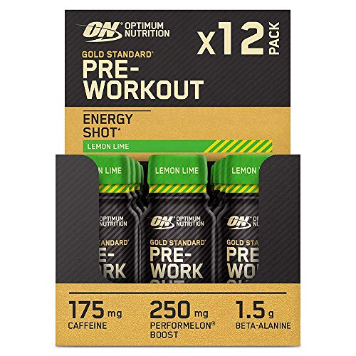 Optimum Nutrition Gold Standard Impulso de Energía Pre Entrenamiento, Complemento Alimenticio Listo para Beber con Beta Alanina, Cafeína, PerforMelon Boost, Sabor Lima Limón, Paquete de 12, 12 x 60 ml