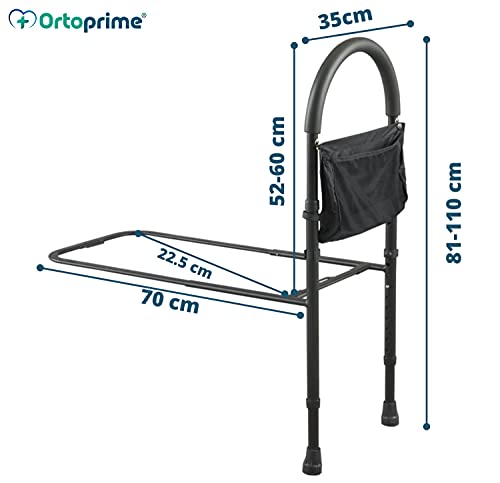 OrtoPrime Asidero para Cama Confort - Barandilla Cama Adulto de Seguridad - Barrera Cama Adultos + Revistero - Asidero Cama Acolchado - Ayuda para levantarse de la Cama ANTICAÍDAS, Negro