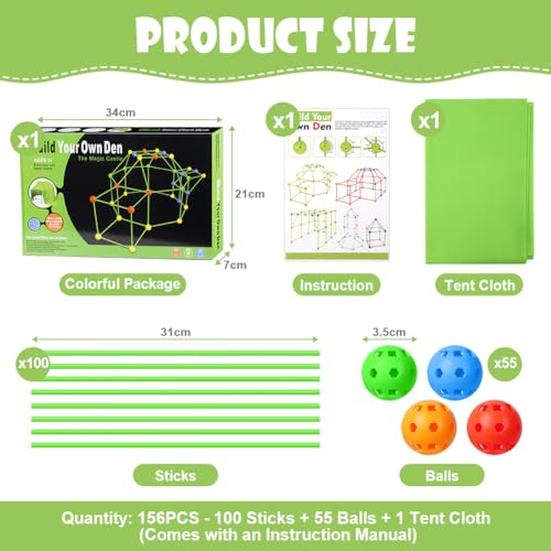 OSDUE 156 PCS Tienda de Campaña DIY para Niños, Tienda de Juguetes DIY, Kit de Construcción de Fuerte DIY, Kit de Construcción de Fuerte para Niños, Juguetes de Construcción DIY, Tienda de Juegos