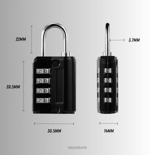 (Pack 4) candado combinacion. candado taquilla, candado seguridad 4 digitos, candado numerico con clave de seguridad, candado taquilla gimnasio, candado maleta viaje. colores: (negro,plata,azul,rojo)