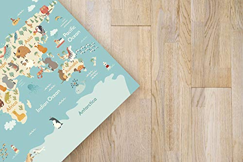Panorama Alfombra Vinílica Mapamundi Animales 80x150 cm - Alfombra Infantil Vinilo - Alfombra Salón Antideslizante, Antihongos e Ignífuga - Alfombras Grandes - Alfombras PVC