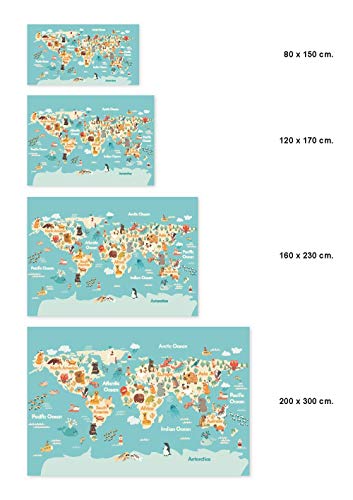 Panorama Alfombra Vinílica Mapamundi Animales 80x150 cm - Alfombra Infantil Vinilo - Alfombra Salón Antideslizante, Antihongos e Ignífuga - Alfombras Grandes - Alfombras PVC