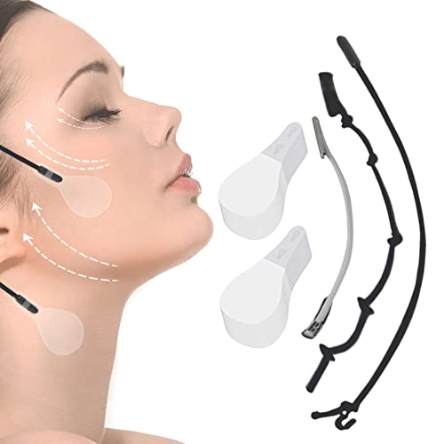 Pegatinas Levantamiento de Rostro, 60 Piezas Cinta de Belleza Invisible, Lifting Facial Parche, Banda De Facial En Forma De V, Barbilla Cinta De Estiramiento con 3 Cuerdas Fijas, Lifting Cuello